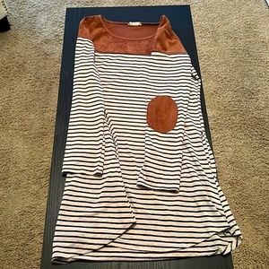 Altar’d State Striped Elbow Patch Dress with Pockets